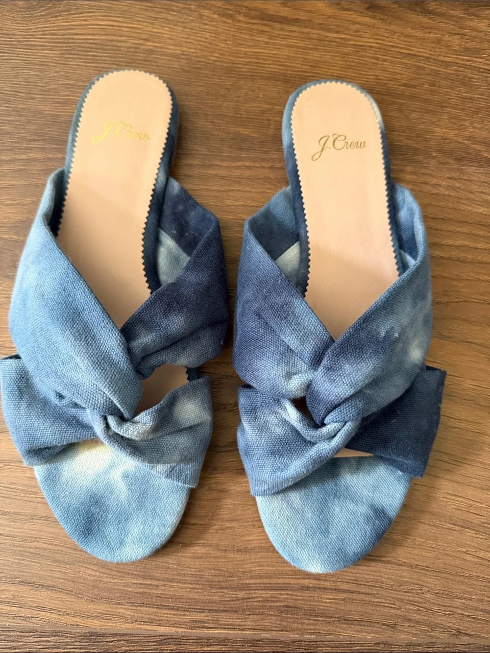 J. Crew Blue Tie-Dye Knotted Slide Mules